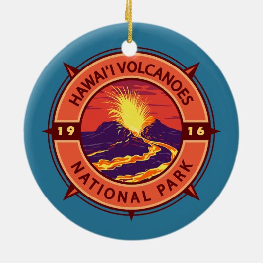 Hawaii Volcanoes Nationalpark Retro Kompass Keramik Ornament (Hinten)