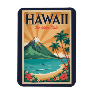 Hawaii-Vulkan-Illustration Reise Kunst Vintage Magnet