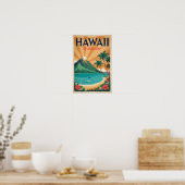 Hawaii-Vulkan-Illustration Reise Kunst Vintage Poster (Küche)