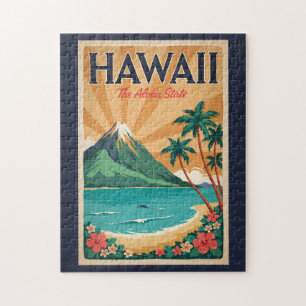 Hawaii-Vulkan-Illustration Reise Kunst Vintage Puzzle