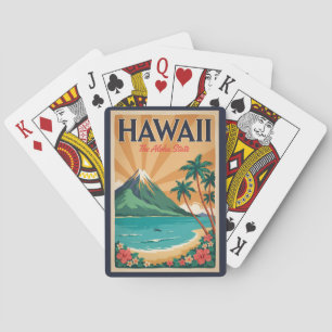Hawaii-Vulkan-Illustration Reise Kunst Vintage Spielkarten