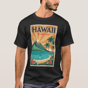 Hawaii-Vulkan-Illustration Reise Kunst Vintage T-Shirt