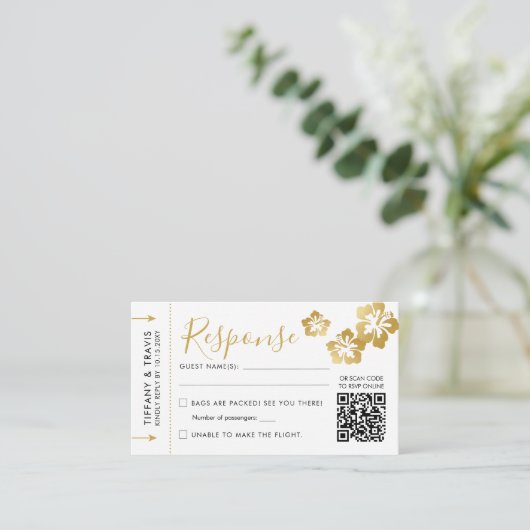 Hawaii Wedding Boarding Pass Ticket Mini QR UAWG Begleitkarte (Stehend Vorderseite)