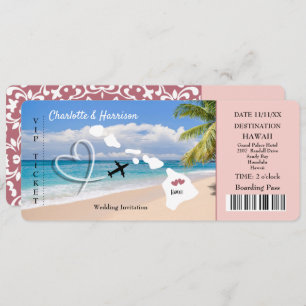 Hawaii Wedding Destination Ticket Pass Einladung