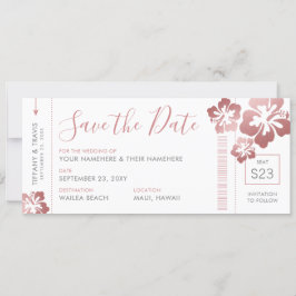 Hawaii Wedding Rose Gold Pink Boarding Pass Ticket Save The Date