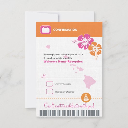 Hawaii Wedding RSVP Confirmation Boarding Pass (Vorderseite)