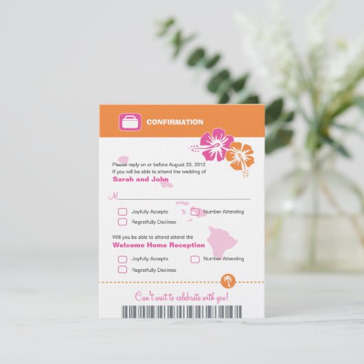 Hawaii Wedding RSVP Confirmation Boarding Pass (Stehend Vorderseite)