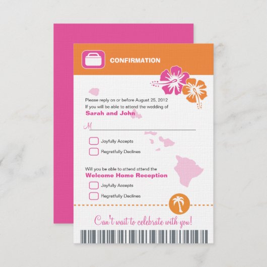Hawaii Wedding RSVP Confirmation Boarding Pass Einladung (Vorne/Hinten)