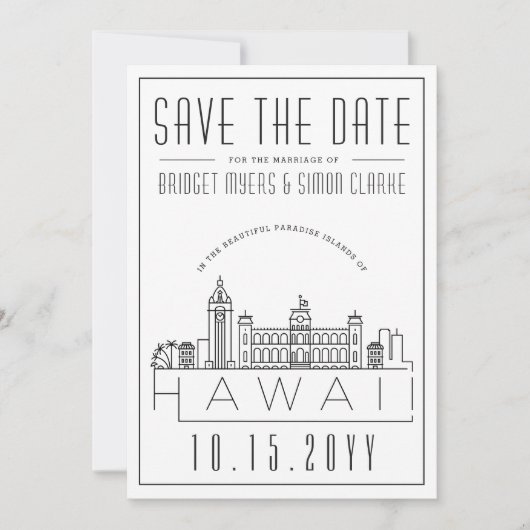 Hawaii Wedding Stylized Skyline Save the Date Einladung (Vorderseite)