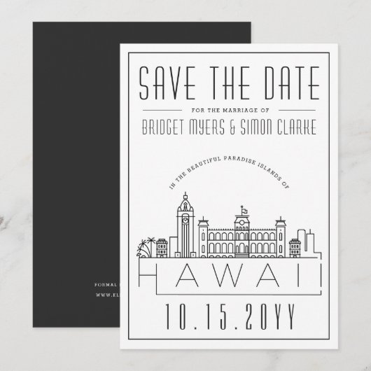Hawaii Wedding Stylized Skyline Save the Date Einladung (Vorne/Hinten)
