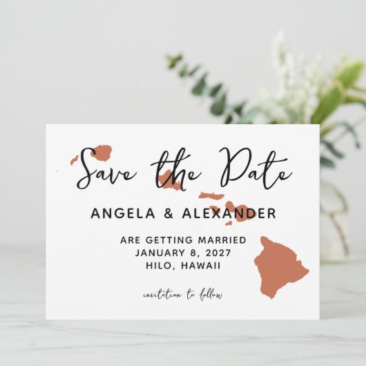 Hawaii Wedding Terracotta Save The Date (Stehend Vorderseite)