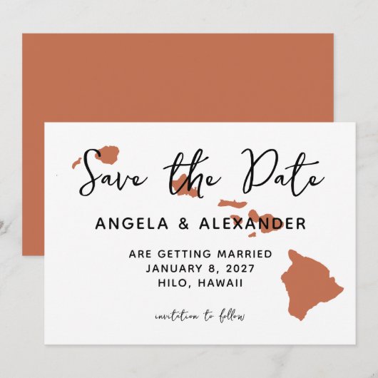 Hawaii Wedding Terracotta Save The Date (Vorne/Hinten)