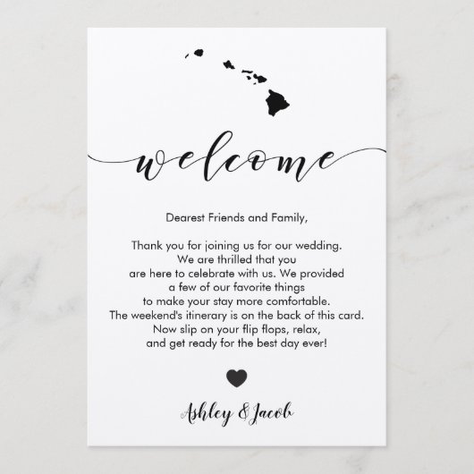 Hawaii Wedding Welcome Letter & Itinerary Card Programm (Vorderseite)