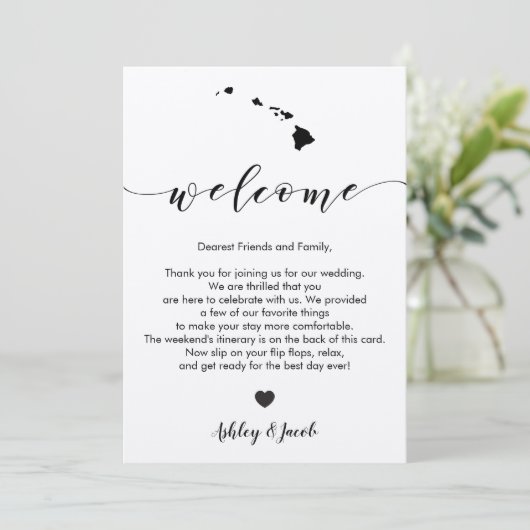 Hawaii Wedding Welcome Letter & Itinerary Card Programm (Stehend Vorderseite)