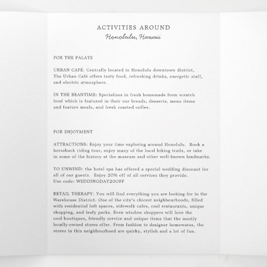 Hawaii Wedding Welcome Letter & Itinerary Dreifach-gefaltete Programmkarte (Innenseite Mitte)