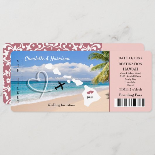 Hawaii Wedding Zielticket Einladung (Vorne/Hinten)