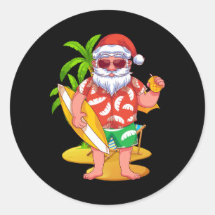 Hawaii Weihnachtsmann Surfen Tropischer Sommer Wei Runder Aufkleber