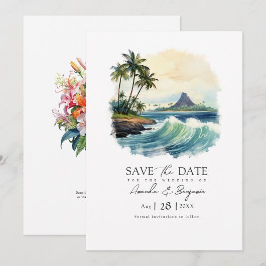 Hawaii-Zielhochzeit QR-Code Save The Date (Vorne/Hinten)