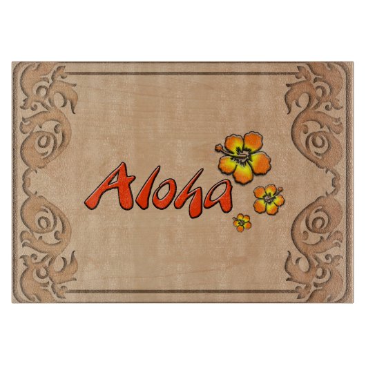 Hawaiian Aloha Carved Wood Look Schneidebrett (Vorderseite)
