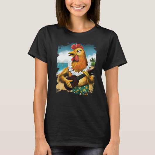 Hawaiian Aloha Chicken Playing Ukulele Beach T-Shirt (Vorderseite)