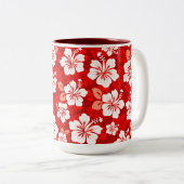 Hawaiian Aloha Shirt Pattern —Rot Zweifarbige Tasse (VorderseiteRechts)