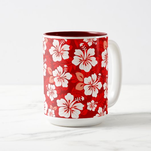 Hawaiian Aloha Shirt Pattern —Rot Zweifarbige Tasse (VorderseiteRechts)