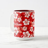 Hawaiian Aloha Shirt Pattern —Rot Zweifarbige Tasse (Vorderseite Links)