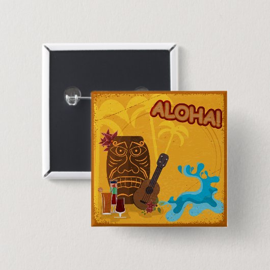 Hawaiian Aloha Tiki Bar Retro Luau Party Button (Vorne & Hinten)