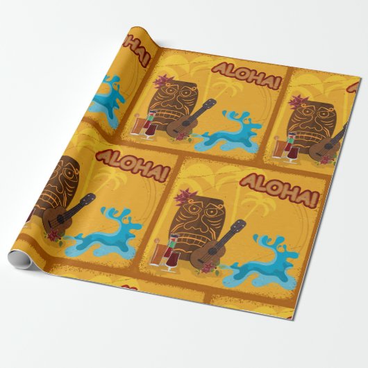 Hawaiian Aloha Tiki Bar Retro Luau Party Geschenkpapier (Ungerollt)