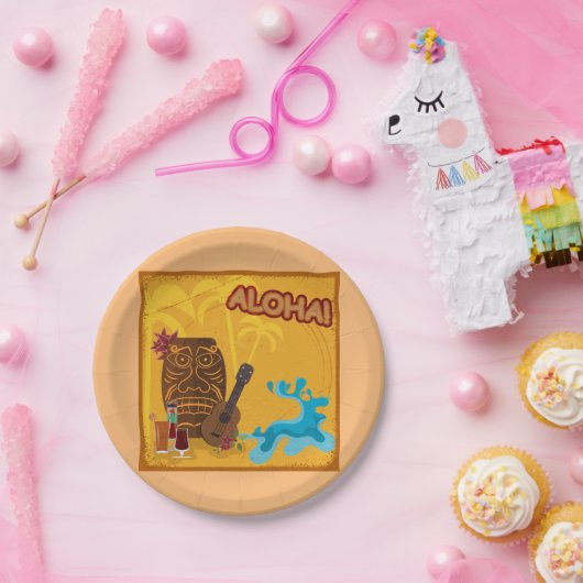 Hawaiian Aloha Tiki Bar Retro Luau Party Pappteller (Party)