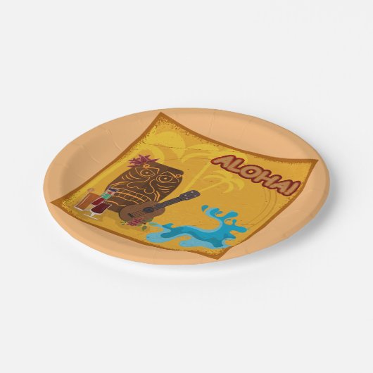 Hawaiian Aloha Tiki Bar Retro Luau Party Pappteller (Schrägansicht)