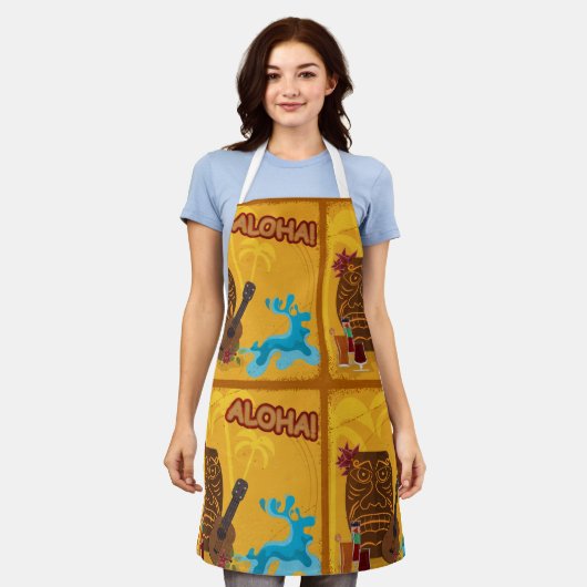 Hawaiian Aloha Tiki Bar Retro Luau Party Schürze (Getragen)