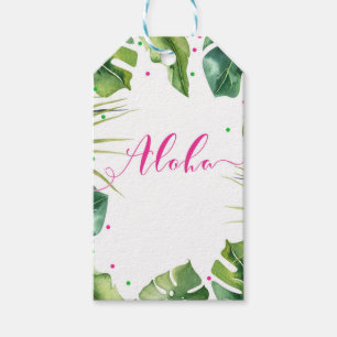 Hawaiian Aloha Tropical Palm Blätter Pink Gefallen Geschenkanhänger
