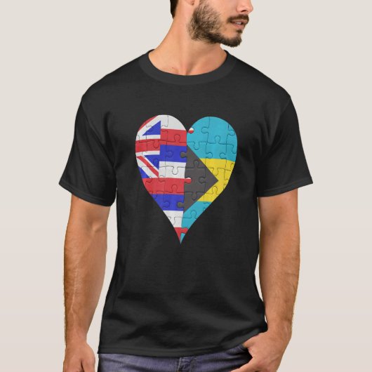 Hawaiian Bahamian Flag Herz T-Shirt (Vorderseite)