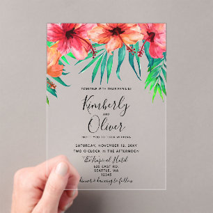 Hawaiian Beach Hochzeit im tropischen Hibiskus Acryleinladungen