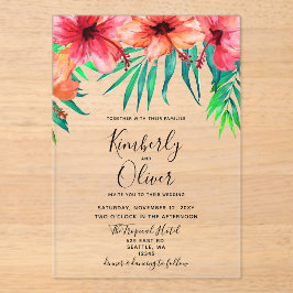 Hawaiian Beach Hochzeit im tropischen Hibiskus Acryleinladungen