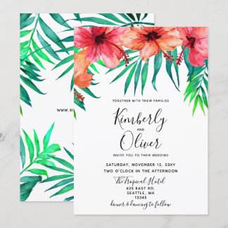 Hawaiian Beach Hochzeit im tropischen Hibiskus Einladung