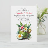 Hawaiian Beach Holiday Sommer Hibiskus Hochzeit Einladung (Stehend Vorderseite)