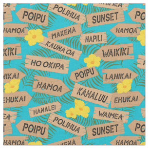 Hawaiian Beach Names auf Bright Blue Stoff