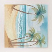 Hawaiian Beach | Palm Tree Tropical Watercolor Puzzle (Horizontal)