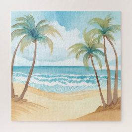 Hawaiian Beach | Palm Tree Tropical Watercolor Puzzle