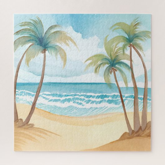 Hawaiian Beach | Palm Tree Tropical Watercolor Puzzle (Vertikal)