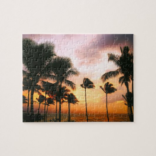 Hawaiian Beach Palm Trees Sunset - Hawaii Reisen Puzzle (Horizontal)
