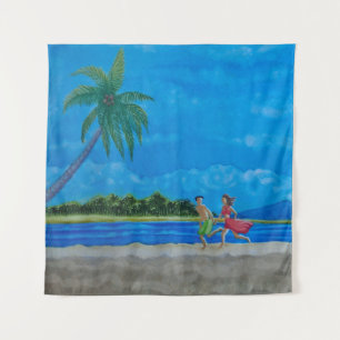 Hawaiian Beach Run Wandteppich