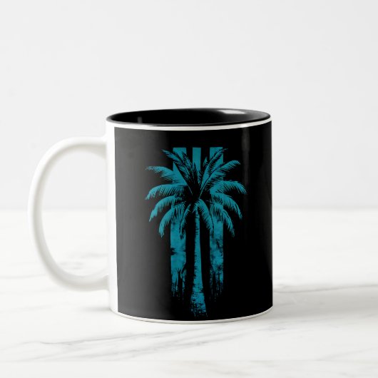 Hawaiian Beach Summer Tropical Vacation Palm Tree Zweifarbige Tasse (Links)