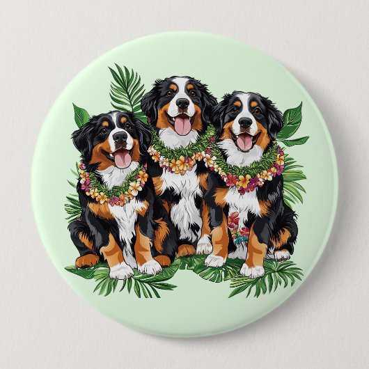 Hawaiian Bernese Mountain Dogs Flower Lei Button (Vorderseite)