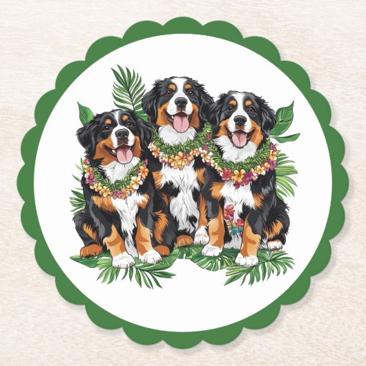 Hawaiian Bernese Mountain Dogs Flower Lei Untersetzer (Vorderseite)