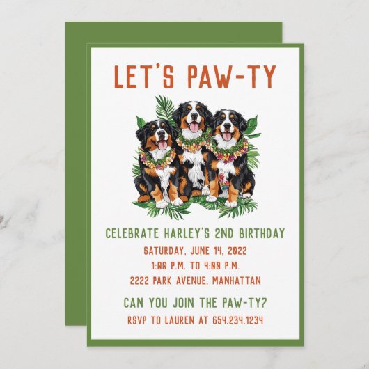Hawaiian Bernese Mountain Hunde Blume Lei Einladung (Vorne/Hinten)