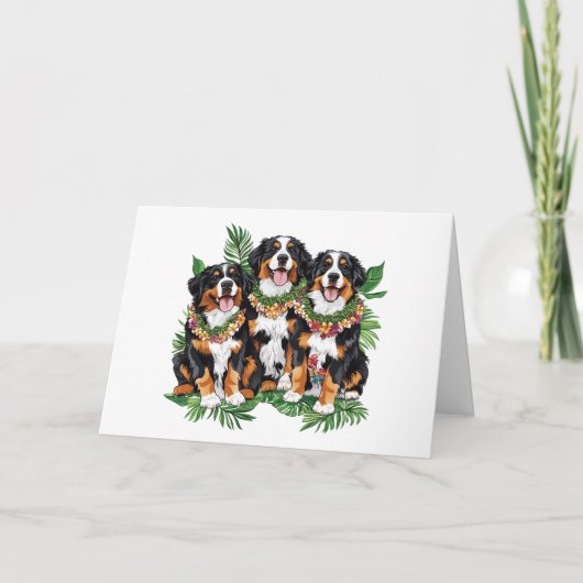 Hawaiian Bernese Mountain Hunde Blume Lei Karte (Vorderseite)