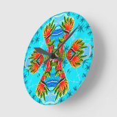 Hawaiian Bird of Paradise Cross (blau) Runde Wanduhr (Winkel)